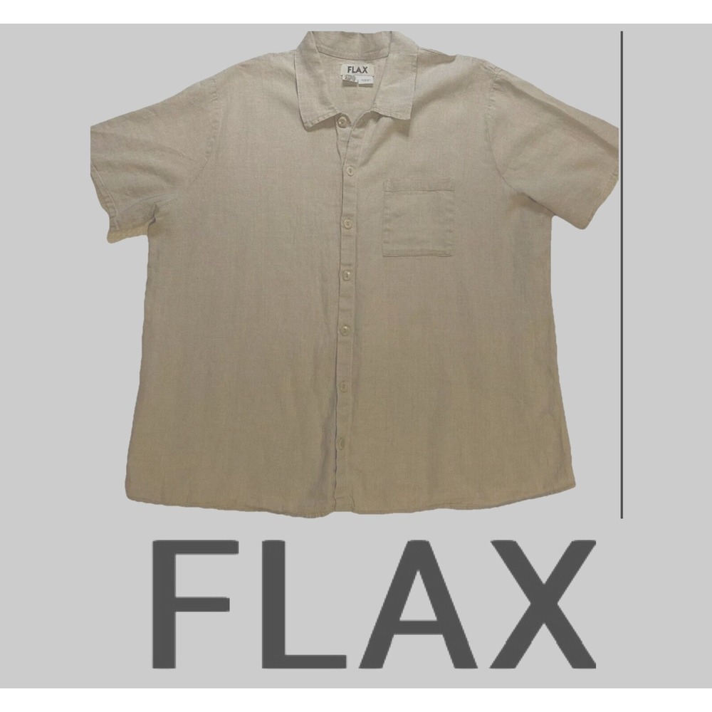 FLAX Linen Shirt - Women's 18/20 Beige/Tan - Buttons - Collared - Short Sleeves